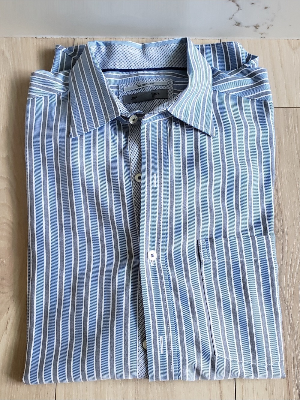 Johnston & Murphy Light Blue‎ and White Striped Dress Shirt